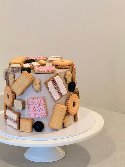 Betty's Biscuit Tin styled as a gift — handcrafted biscuit box Melbourne by Bakeology Studios