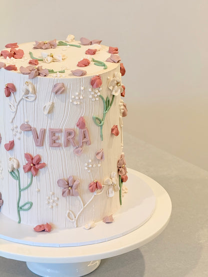 Vera close-up detail — hand-piped florals on buttercream, handcrafted in Burwood East Melbourne