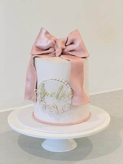Amelia elegant blush birthday, bridal shower and baby shower cake — custom cake Melbourne by Bakeology Studios