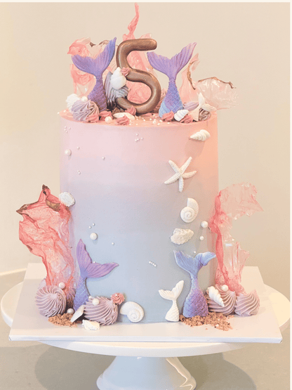 Mariana ocean theme celebration cake in soft pastels — custom cake Melbourne by Bakeology Studios