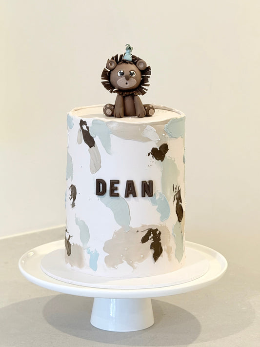 Dean — handcrafted kids birthday cake with lion figurine topper, Melbourne — Bakeology Studios