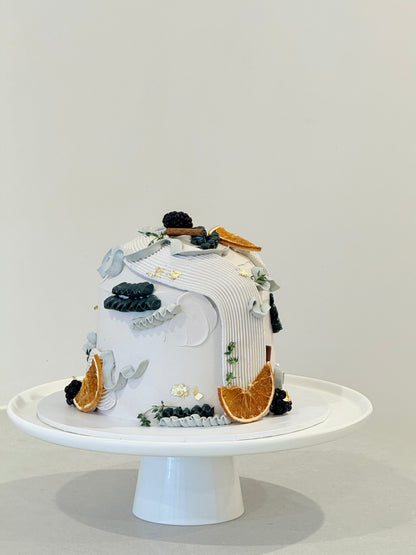 Elowen luxury ribbed buttercream cake with dried orange, blackberries and gold leaf — Bakeology Studios Melbourne