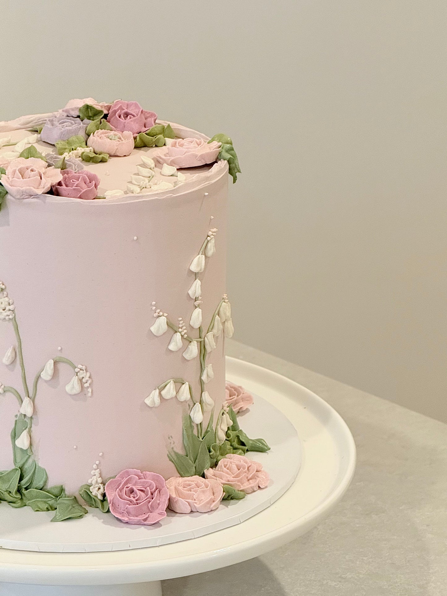 Evelyn close-up detail — lily of the valley and rose piping handcrafted Bakeology Studios Burwood East