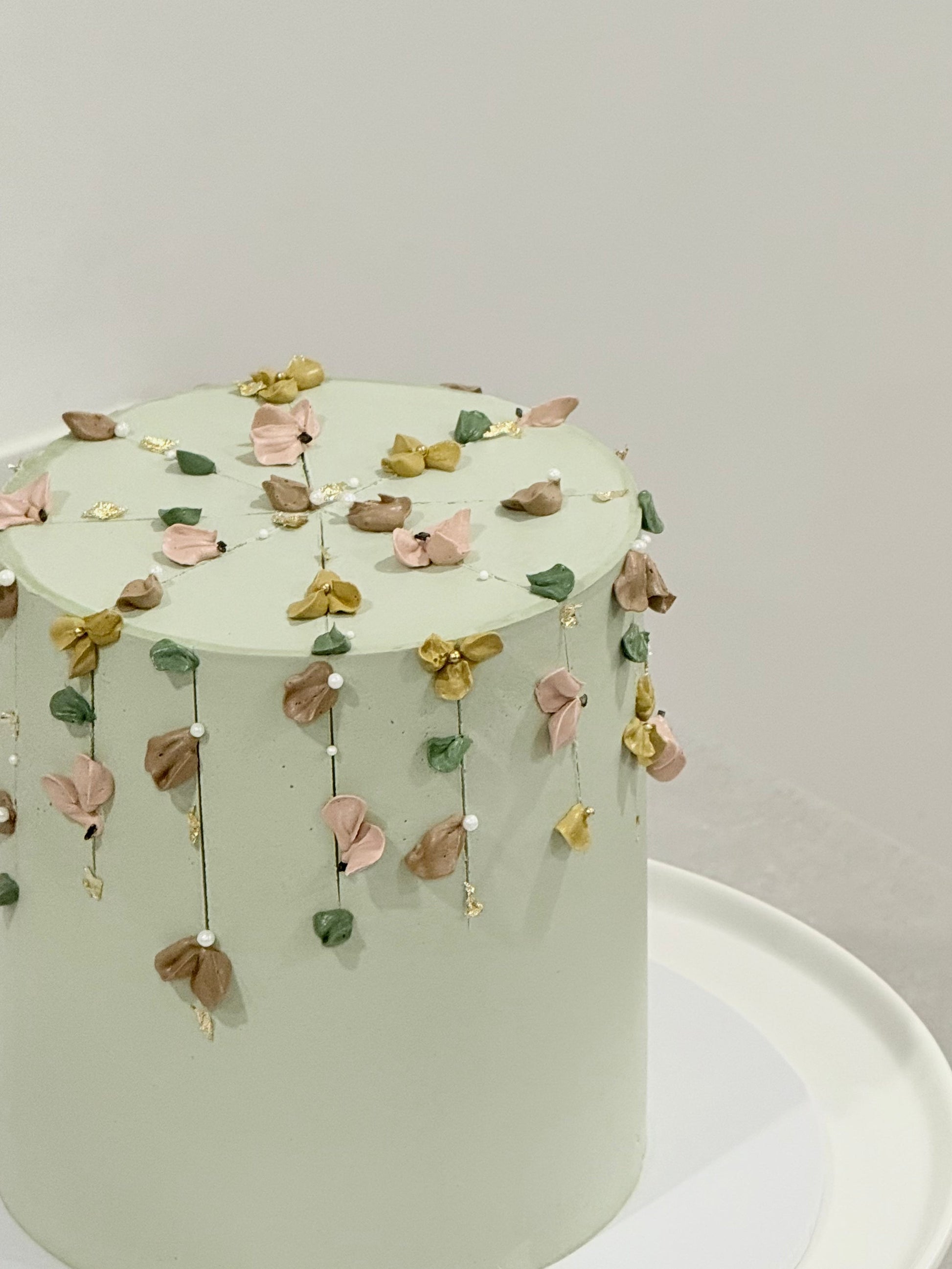 Etta floral cake detail — delicate buttercream flowers Melbourne studio